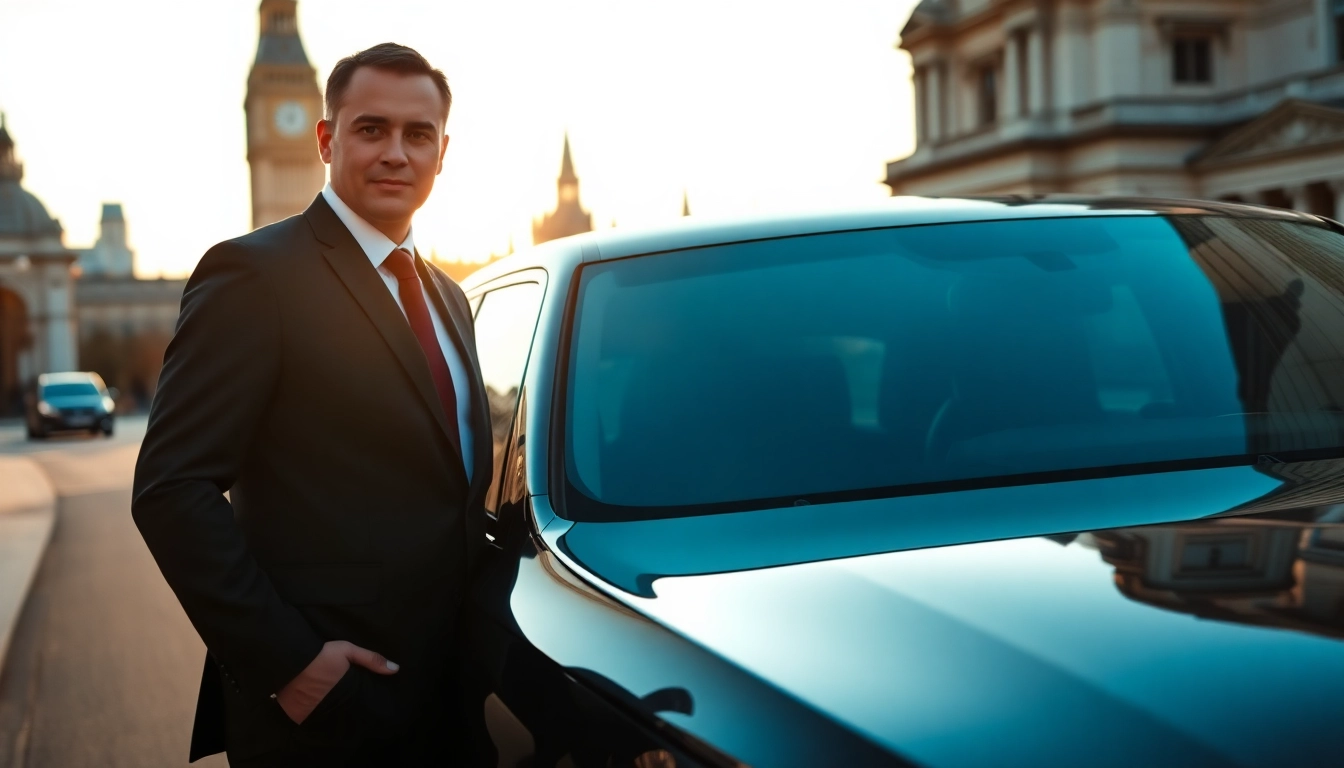 Experience luxury with a private chauffeur london service alongside premium vehicles in an urban setting.