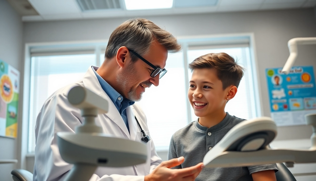 Orthodontist Myrtle Beach consulting a teenager in a bright clinic environment.