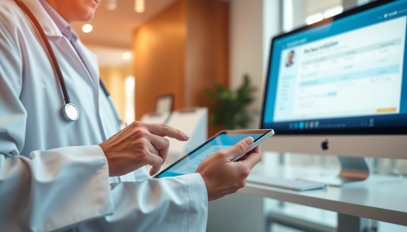 Understand how does eprescribing work through a physician using a digital tablet in a modern office.