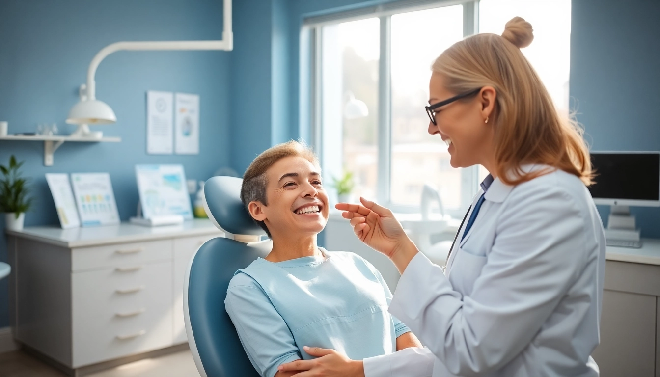 Orthodontist adjusting braces Myrtle Beach for a patient in a bright dental office.